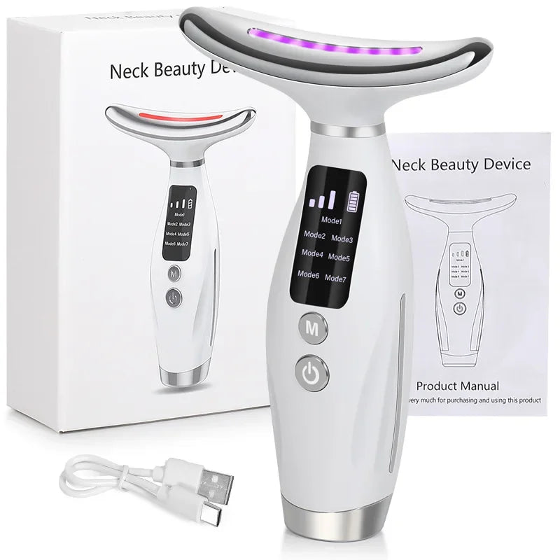 Neck Face Beauty Massager Device with Micro-Current 7-Color LED