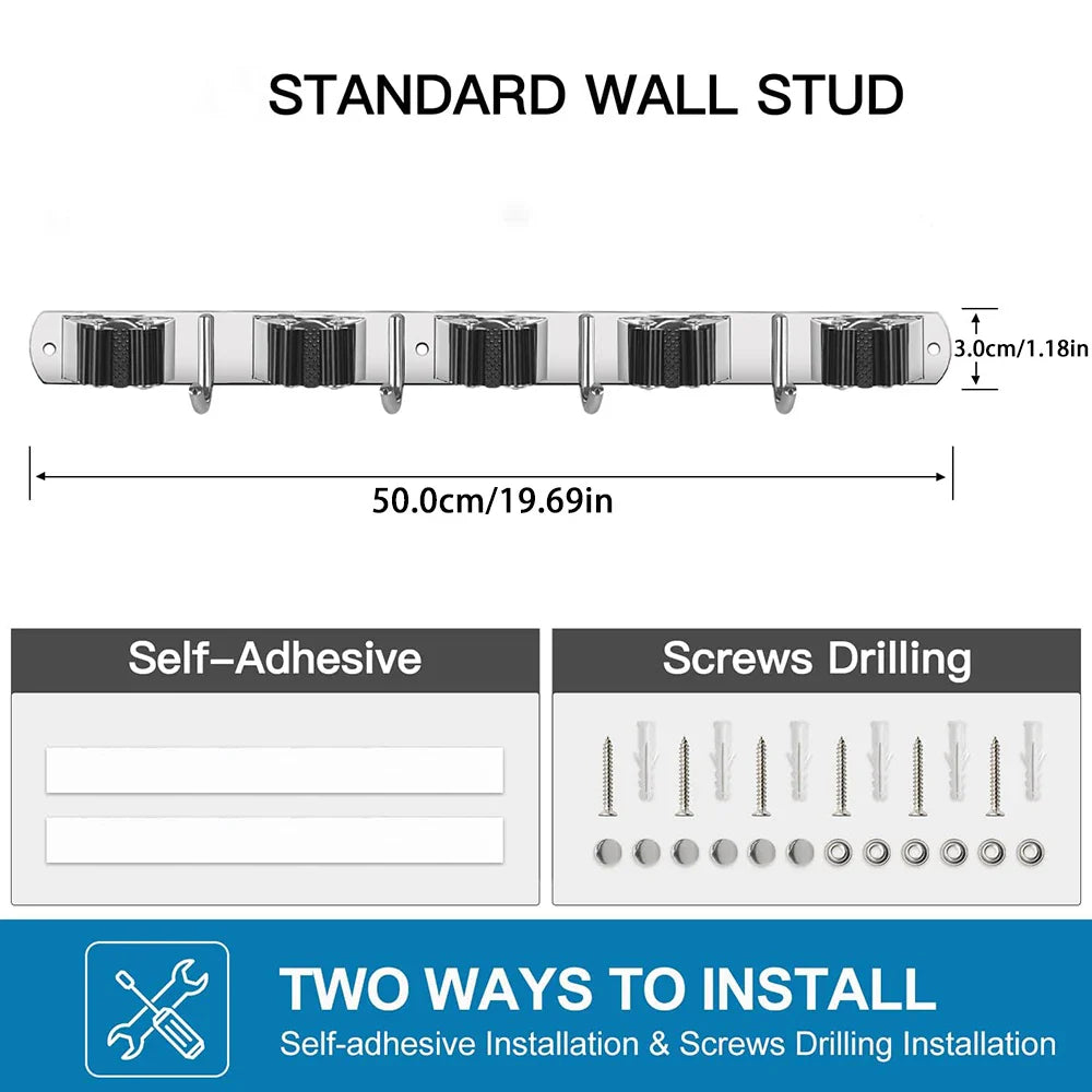 Mop Broom Holder Stainless Steel Wall Mounted