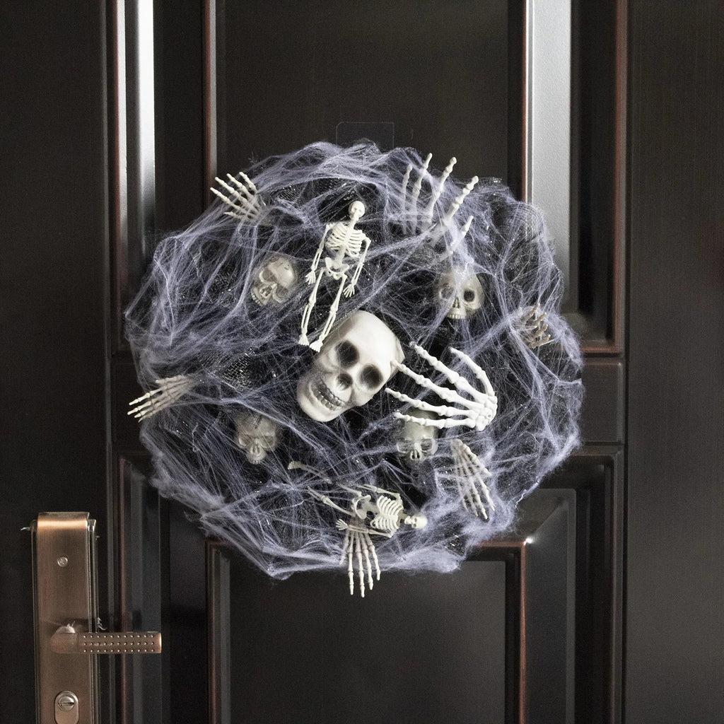 Halloween Wreath Skeleton Spider Web Black