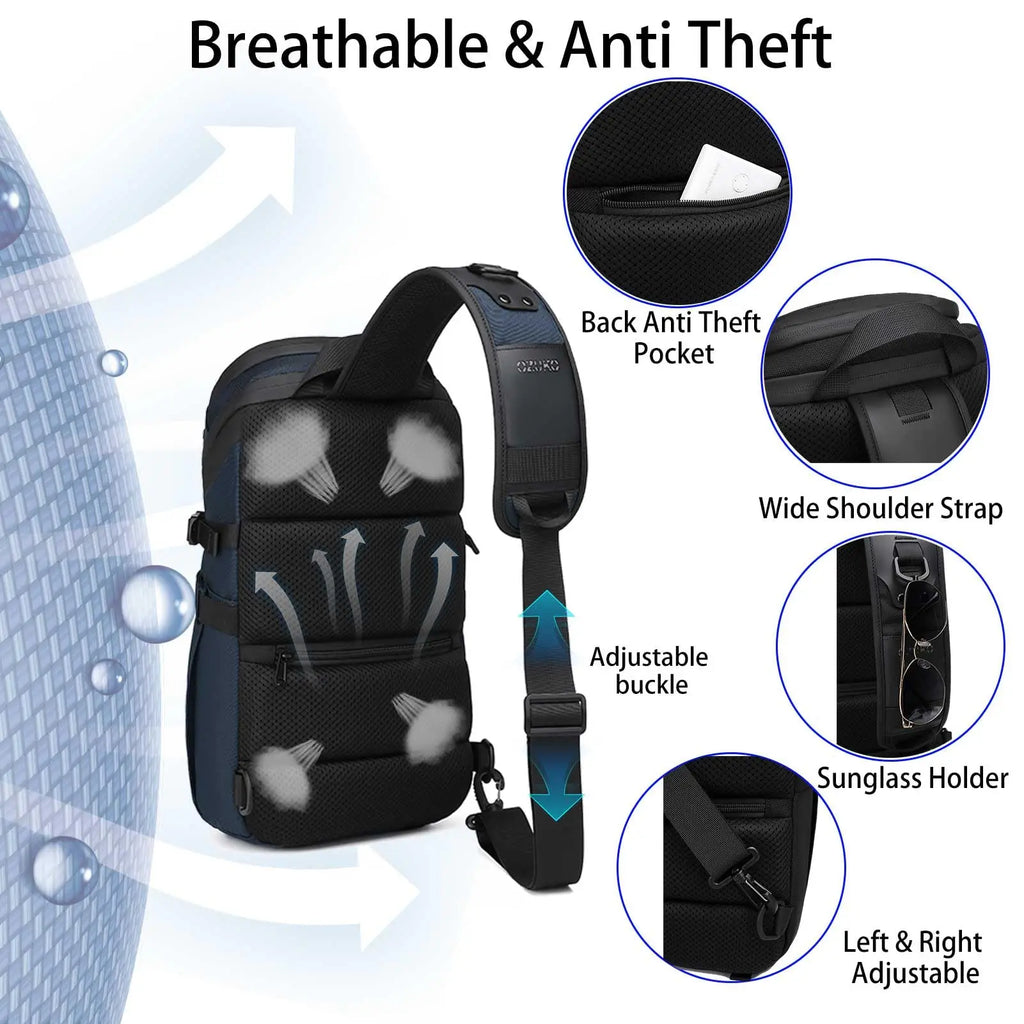 Sling Bag Waterproof Anti Theft Crossbody USB Charging Port