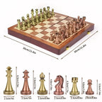 Chess Set Wooden Foldable Bronze Alloy