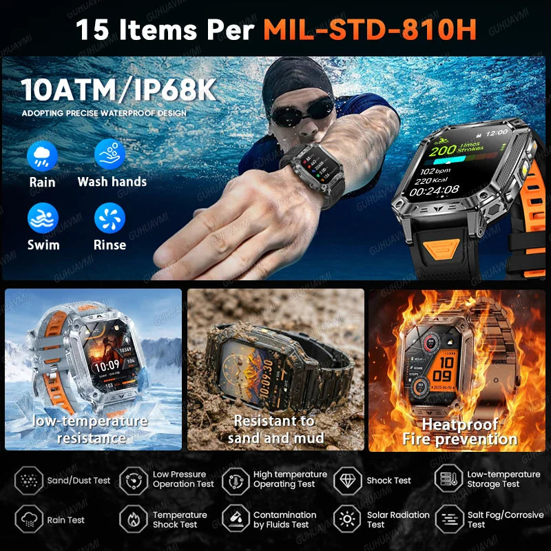 Military Smart Watch with 1400mAh Bluetooth Call (Silver Mesh Belt)