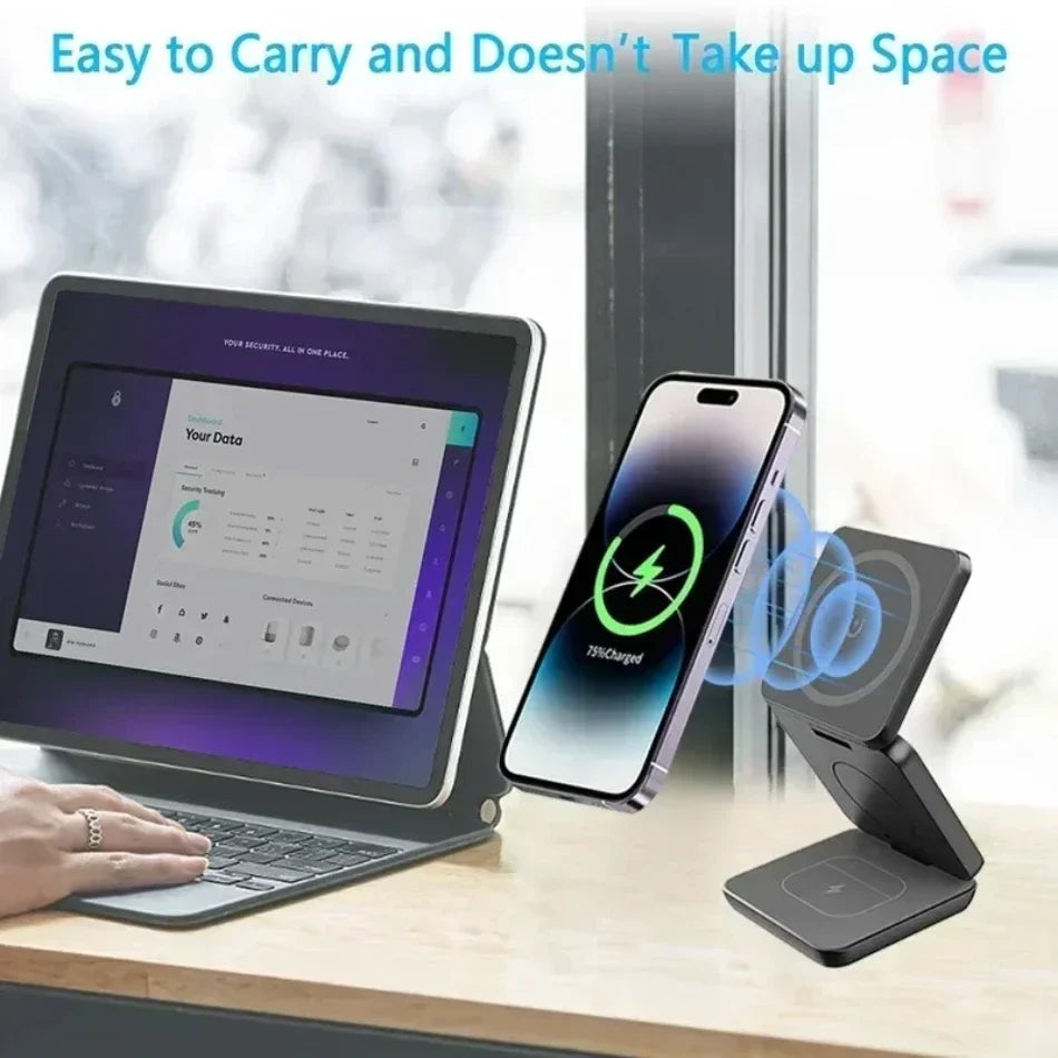 Magnetic Foldable 3 in 1 Wireless Charger Stand for iPhone and Apple Watch