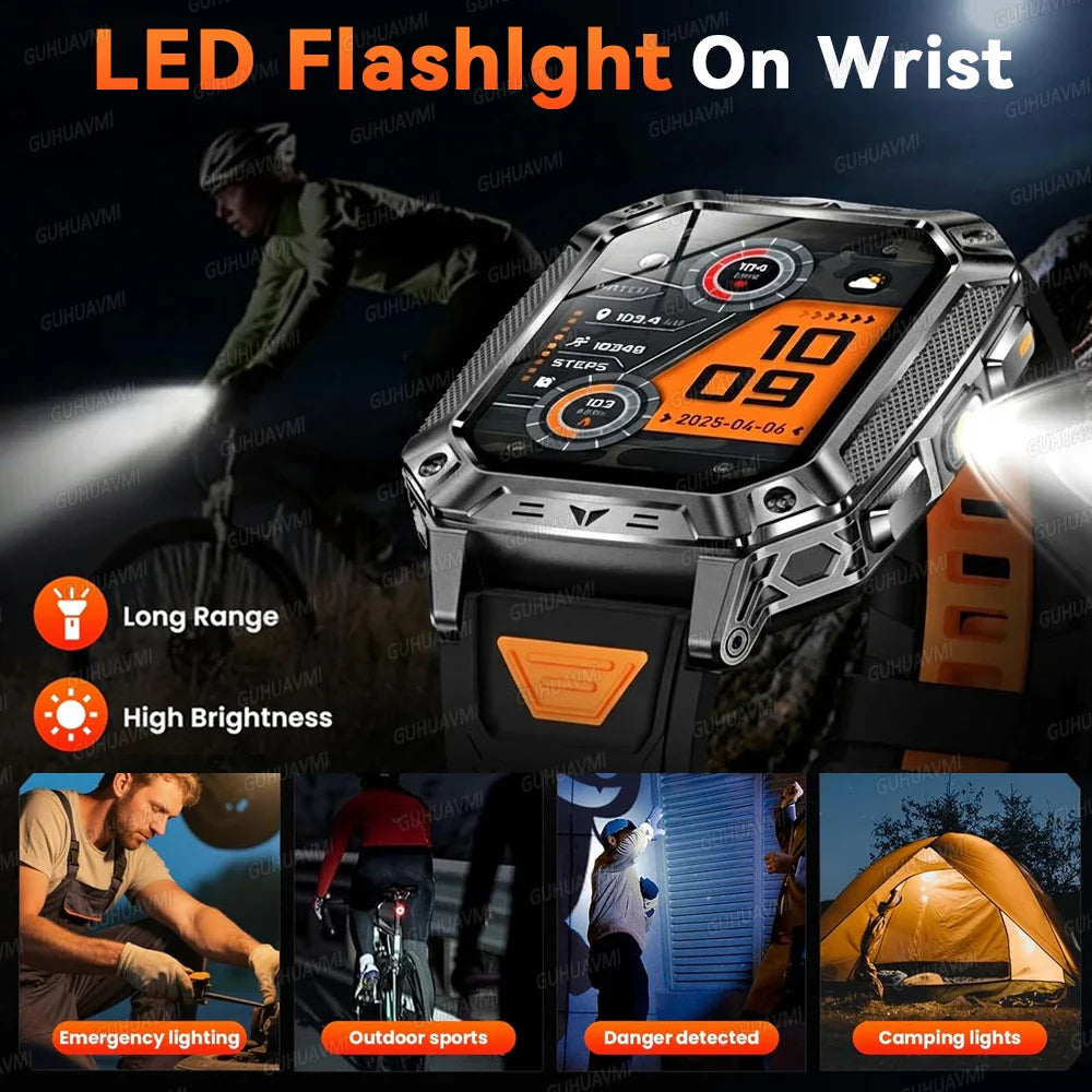 Military Smart Watch with 1400mAh Bluetooth Call (Black Orange)