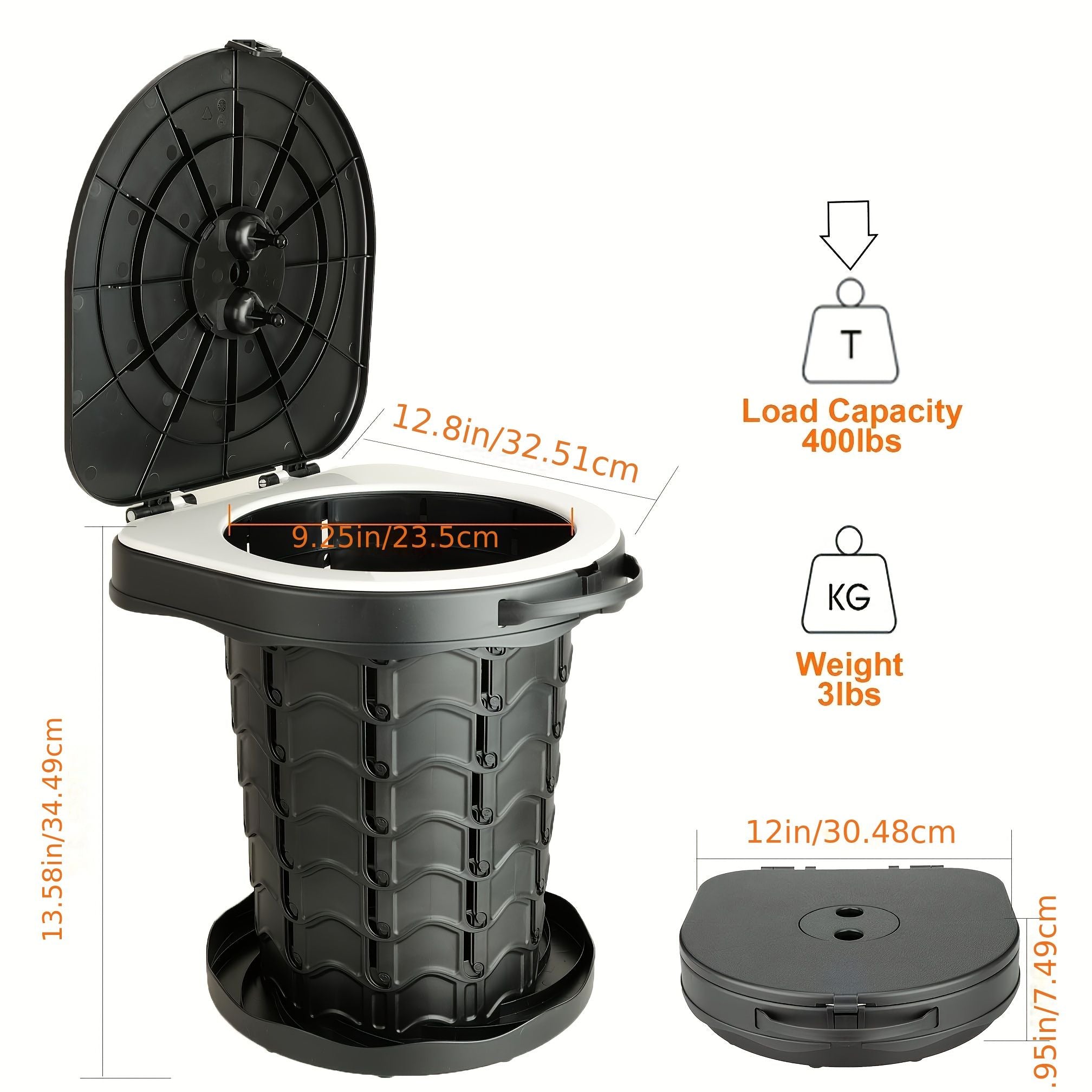 Gray Black collapsible camping toilet, portable outdoor toilet, camping furniture Australia, lightweight camping gear, compact toilet for travel, camping sanitation solution