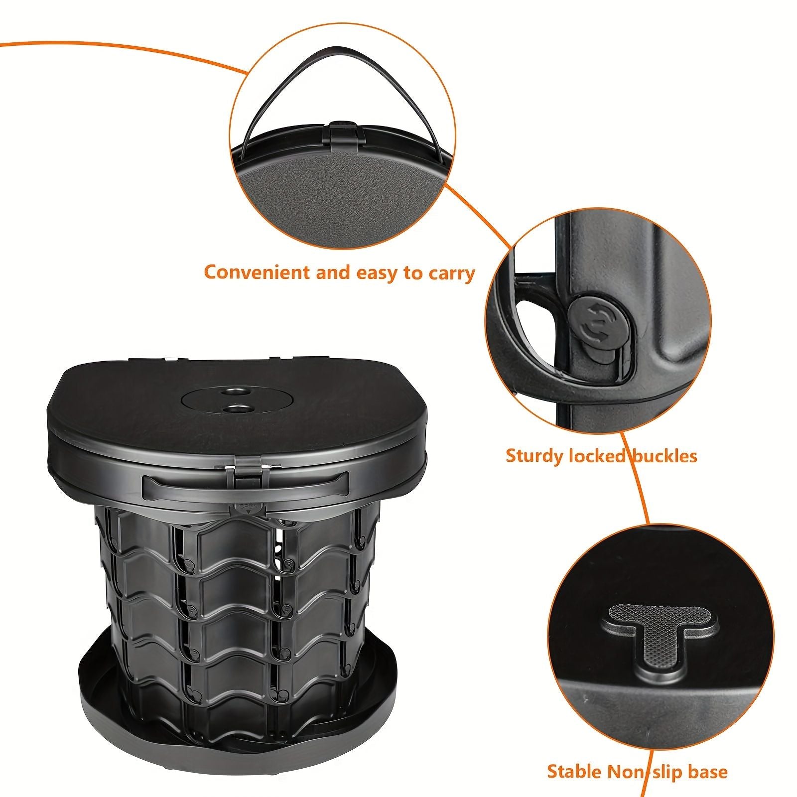 Black collapsible camping toilet, portable outdoor toilet, camping furniture Australia, lightweight camping gear, compact toilet for travel, camping sanitation solution