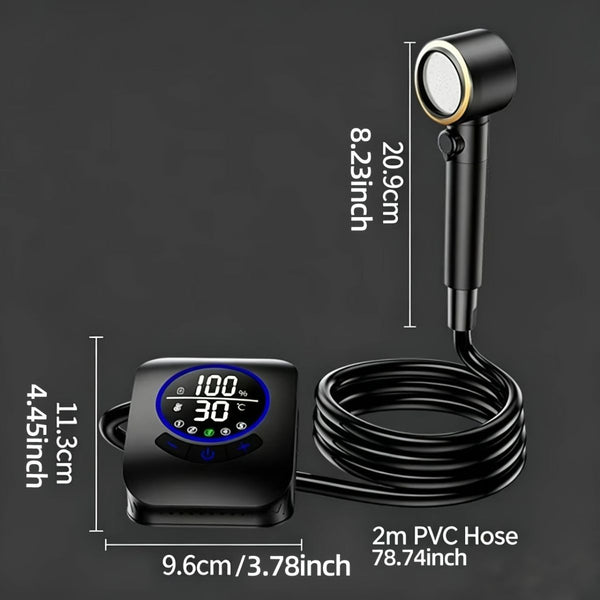 Portable Shower Head 8000mAh Battery Multi-Functional Shower Indoor Outdoor Use - Black - Size 8000amh