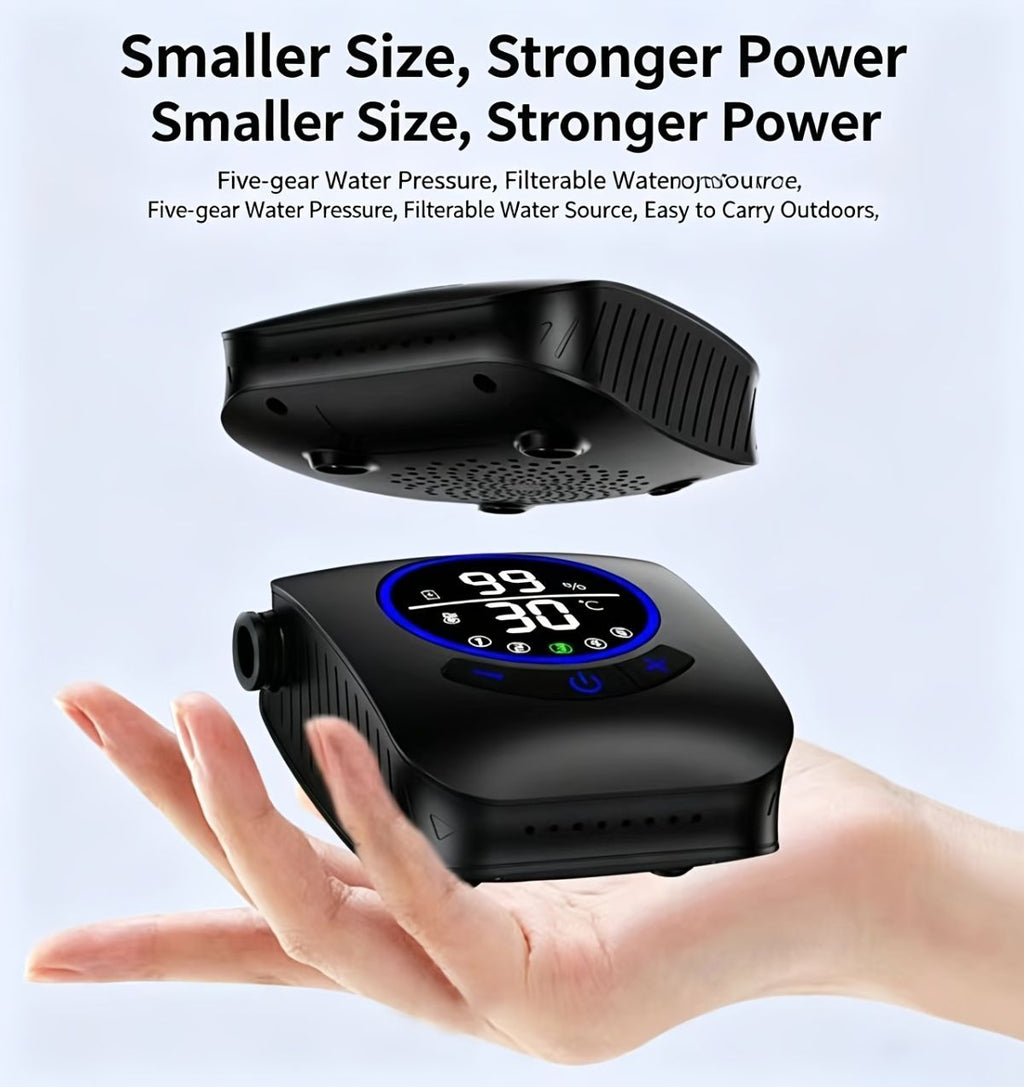 Portable Shower Head 8000mAh Battery Multi-Functional Shower Indoor Outdoor Use - Black - Size 8000amh