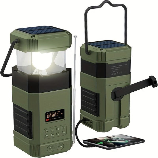 AM FM radio, NOAA weather alert radio, hand crank emergency radio, solar camping light, Bluetooth speaker radio, portable phone charger radio, outdoor survival radio, camping radio Australia, disaster preparedness radio, rechargeable weather radio - Green