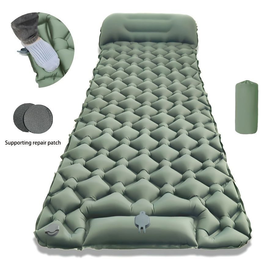 Camping Inflatable Mattress Breathable Camping Mattress Nylon Fabric Inflatable - Blue - Size 190cm