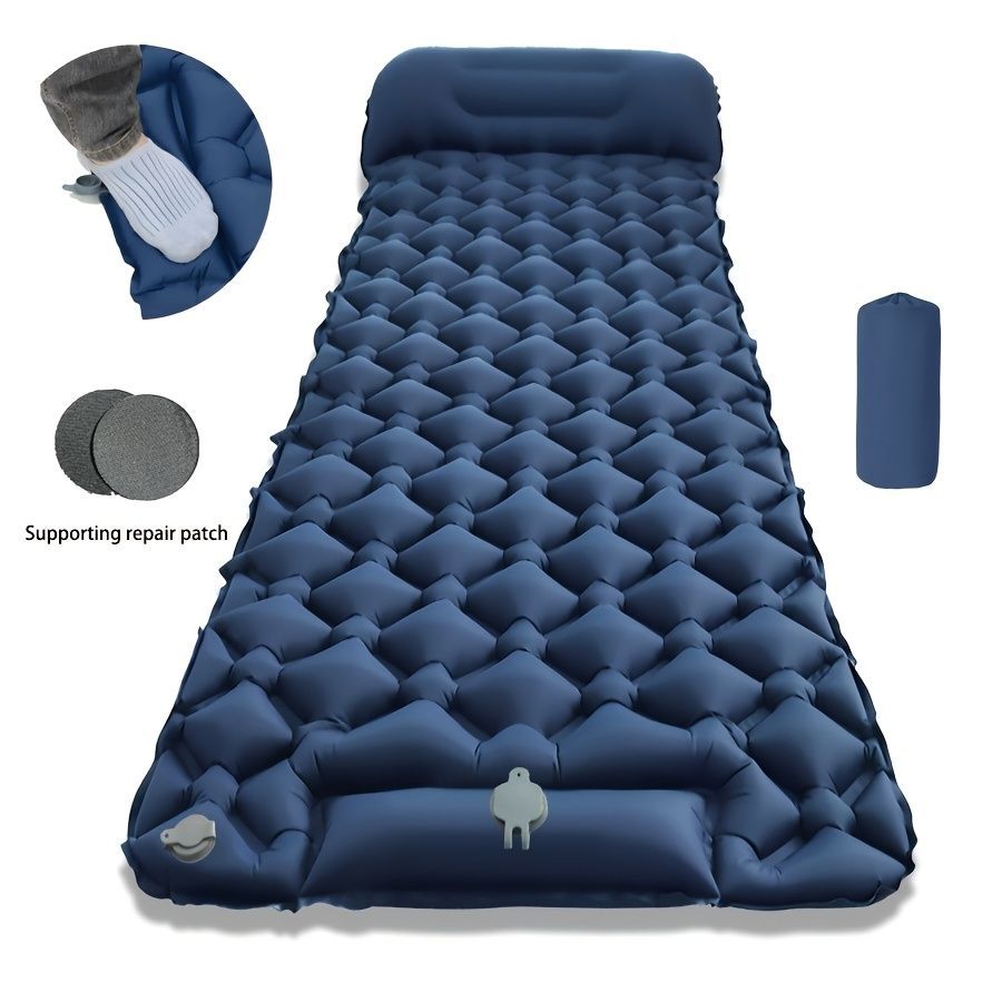 Camping Inflatable Mattress Breathable Camping Mattress Nylon Fabric Inflatable - Blue - Size 190cm