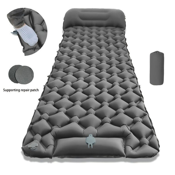 Camping Inflatable Mattress Breathable Camping Mattress Nylon Fabric Inflatable - Gray - Size 190cm
