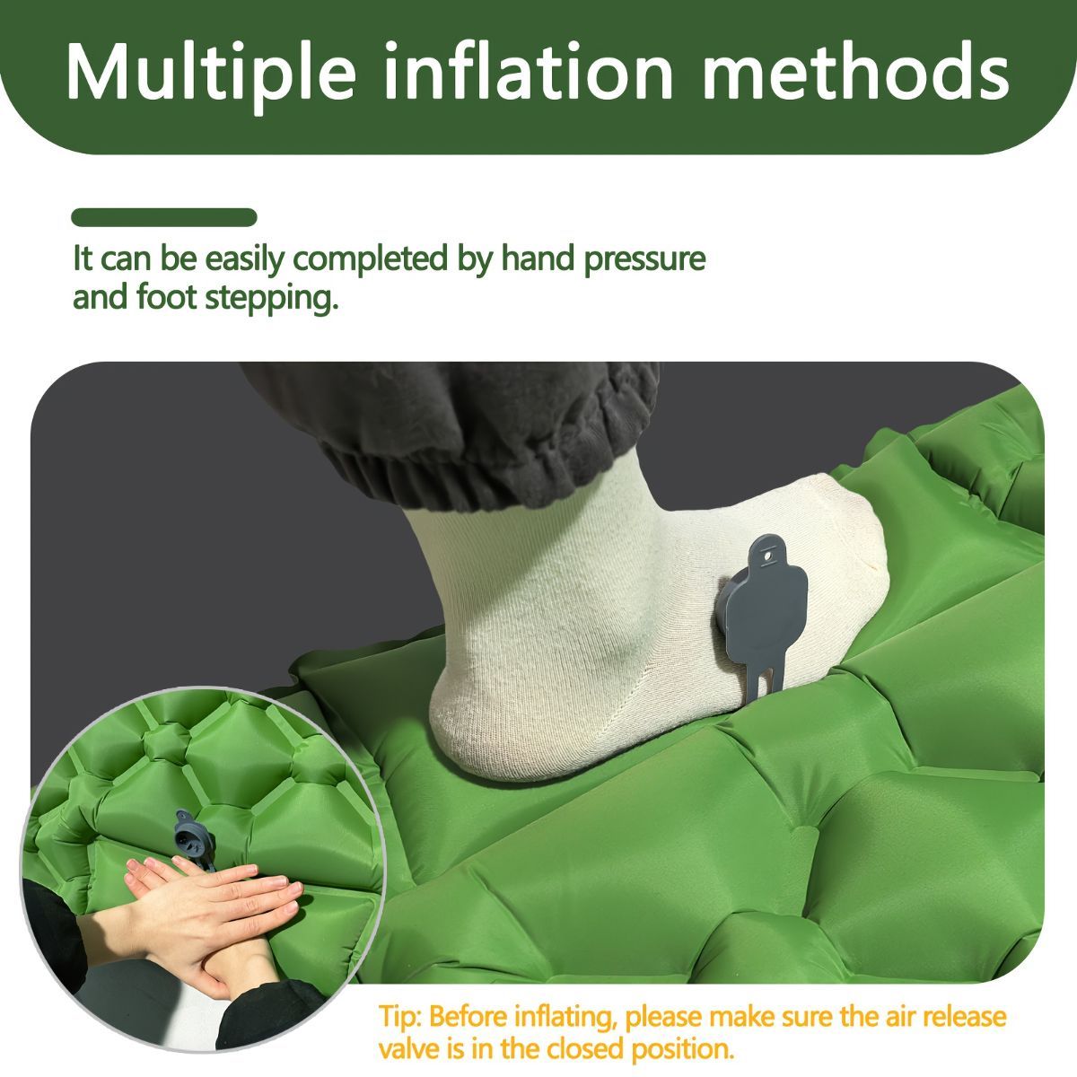 Camping Inflatable Mattress Breathable Camping Mattress Nylon Fabric Inflatable - Black - Size 190cm