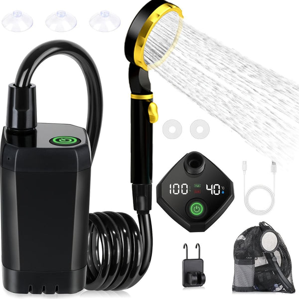 Portable Outdoor Shower Self-Priming Shower Rechargeable Shower Pump Camping - Black - Size 6000amh