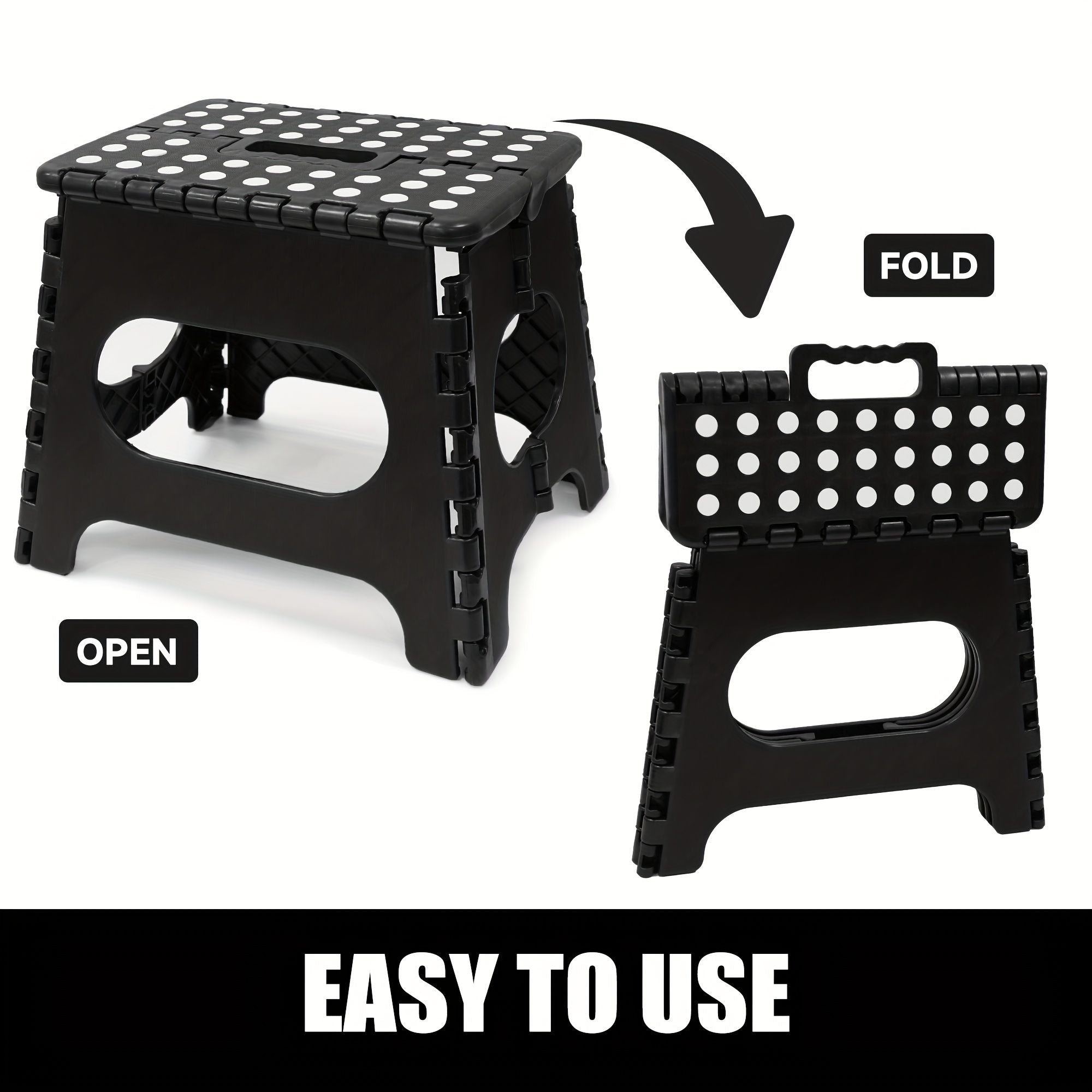Black foldable camping stool, portable camping seat, lightweight outdoor furniture, durable stool for camping, compact camping gear