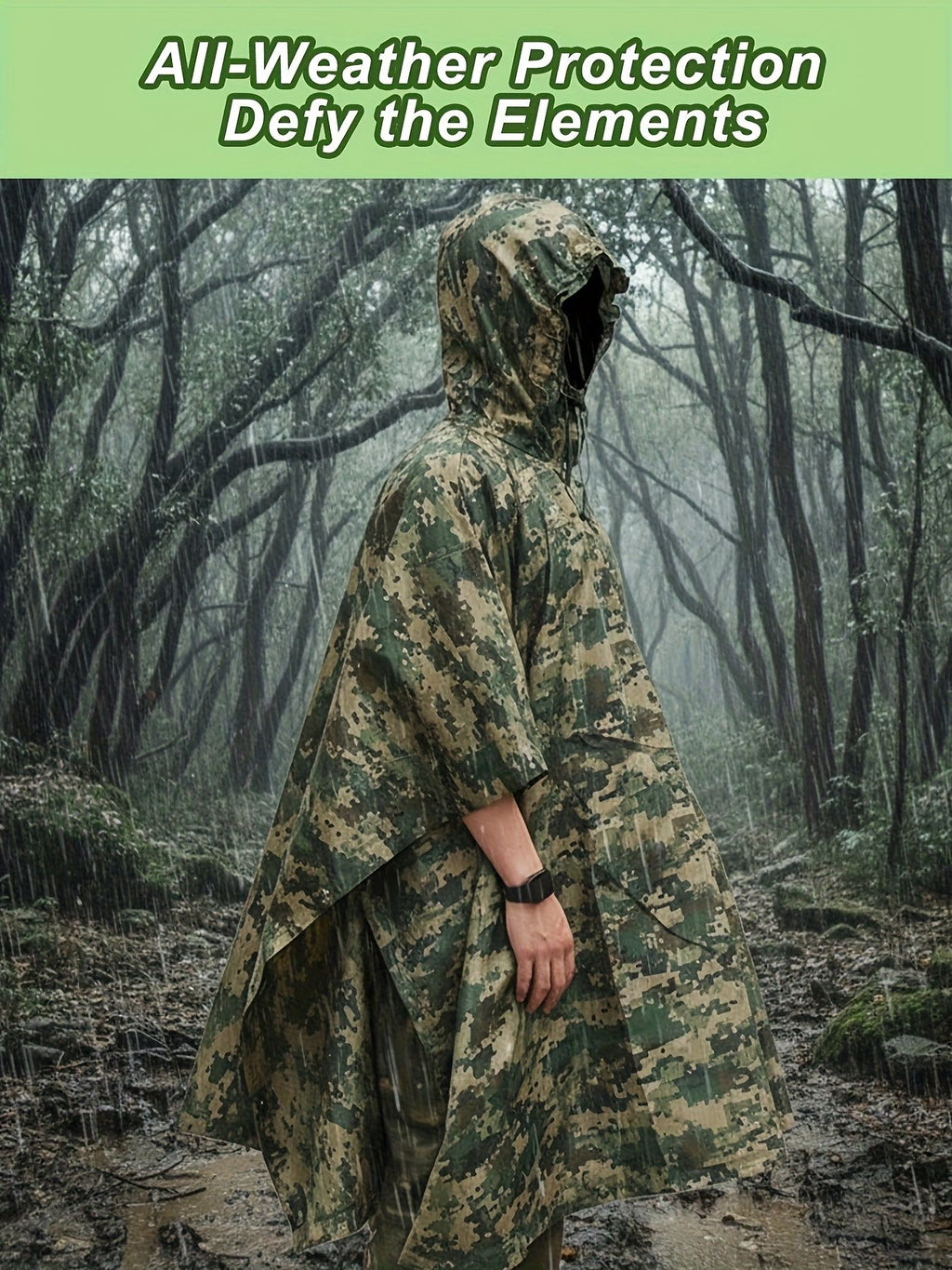 Camouflage 迷彩 Camouflage rain poncho, waterproof poncho Australia, outdoor rain gear, camping poncho, hiking poncho, bushwalking poncho, hunting poncho, emergency poncho