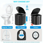 Black collapsible camping toilet, portable outdoor toilet, camping furniture Australia, lightweight camping gear, compact toilet for travel, camping sanitation solution