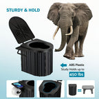 Black collapsible camping toilet, portable outdoor toilet, camping furniture Australia, lightweight camping gear, compact toilet for travel, camping sanitation solution