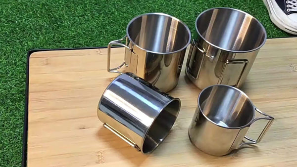 SUS304, outdoor cup set, camping cups, stainless steel cups, outdoor drinking vessels, mesh storage bag, Australian camping gear, family camping cups, stainless steel tumblers, picnic cups