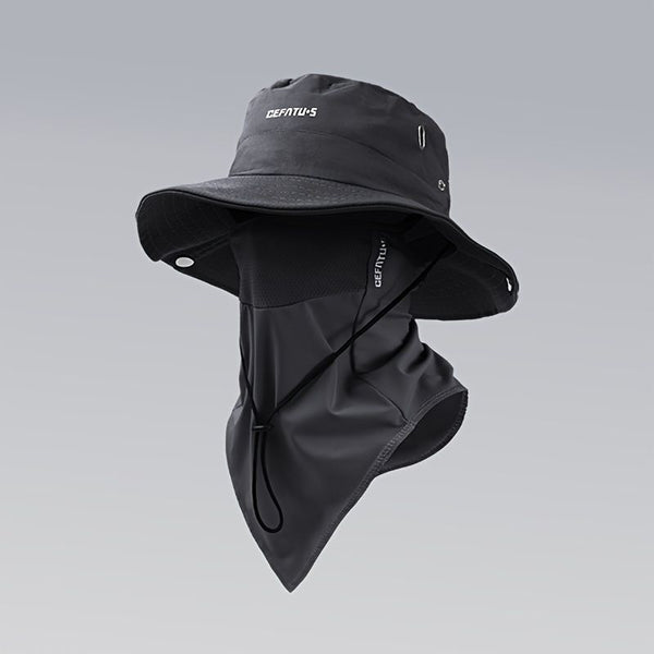 men's hat,wide-brim sun hat,two-piece hat,beach hat,hiking hat,outdoor work hat,foldable hat,unisex hat,face mask hat,breathable hat,Australian sun hat,mosquito protection hat - Black - Size Hats and masks