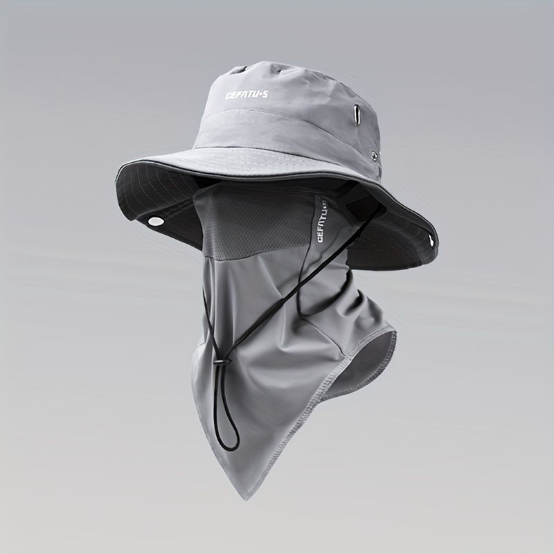 men's hat,wide-brim sun hat,two-piece hat,beach hat,hiking hat,outdoor work hat,foldable hat,unisex hat,face mask hat,breathable hat,Australian sun hat,mosquito protection hat - Black - Size Hats and masks