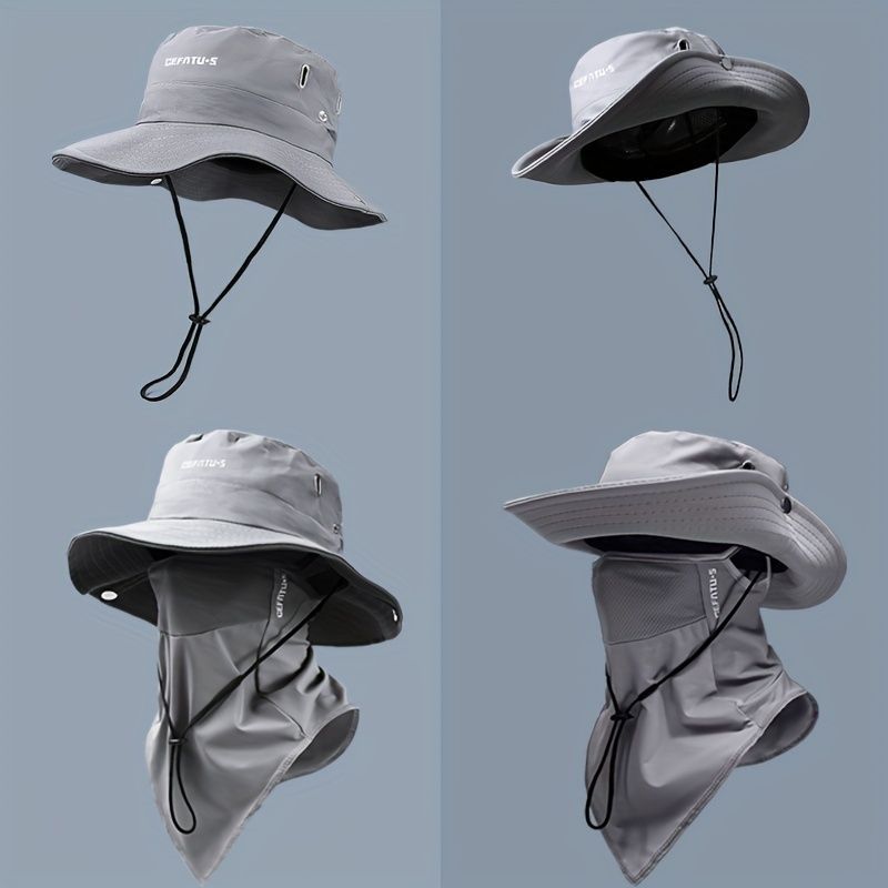 men's hat,wide-brim sun hat,two-piece hat,beach hat,hiking hat,outdoor work hat,foldable hat,unisex hat,face mask hat,breathable hat,Australian sun hat,mosquito protection hat - Black - Size Hats and masks