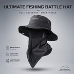 men's hat,wide-brim sun hat,two-piece hat,beach hat,hiking hat,outdoor work hat,foldable hat,unisex hat,face mask hat,breathable hat,Australian sun hat,mosquito protection hat - Black - Size Hats and masks