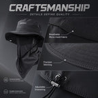 men's hat,wide-brim sun hat,two-piece hat,beach hat,hiking hat,outdoor work hat,foldable hat,unisex hat,face mask hat,breathable hat,Australian sun hat,mosquito protection hat - Black - Size Hats and masks