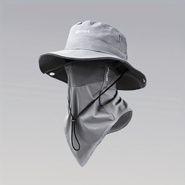 men's hat,wide-brim sun hat,two-piece hat,beach hat,hiking hat,outdoor work hat,foldable hat,unisex hat,face mask hat,breathable hat,Australian sun hat,mosquito protection hat - Gray - Size Hats and masks