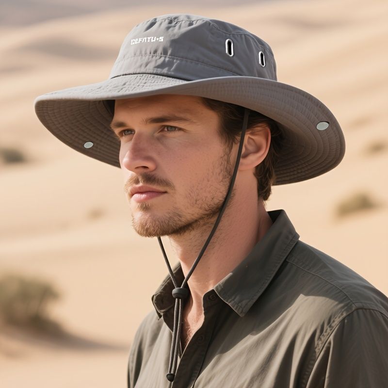 men's hat,wide-brim sun hat,two-piece hat,beach hat,hiking hat,outdoor work hat,foldable hat,unisex hat,face mask hat,breathable hat,Australian sun hat,mosquito protection hat - Gray - Size Hats and masks