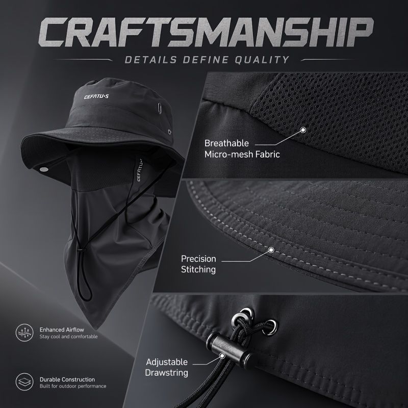men's hat,wide-brim sun hat,two-piece hat,beach hat,hiking hat,outdoor work hat,foldable hat,unisex hat,face mask hat,breathable hat,Australian sun hat,mosquito protection hat - Gray - Size Hats and masks