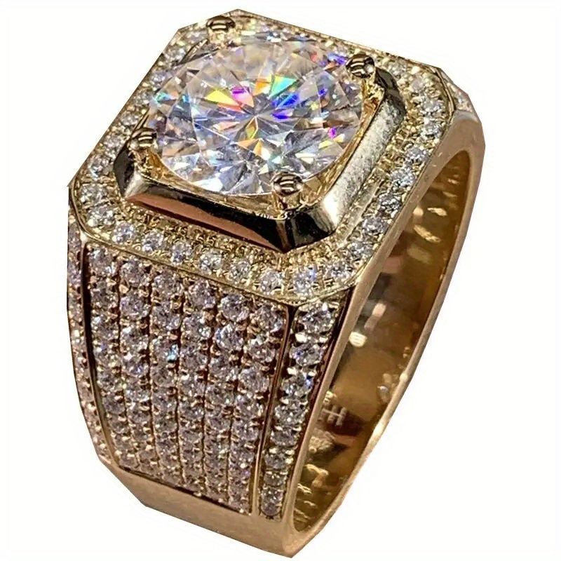 Men'S Gold Ring Diamond Stud Ring For Men Men'S Jewelry Australia Gold Plated - Gold - Size US-SIZE-7