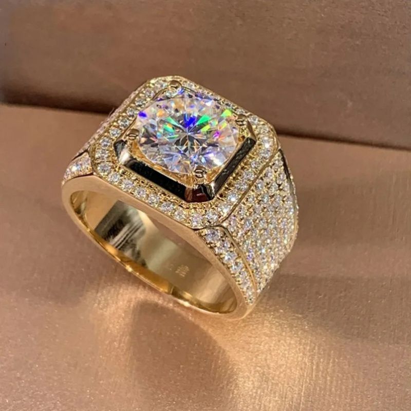 Men'S Gold Ring Diamond Stud Ring For Men Men'S Jewelry Australia Gold Plated - Gold - Size US-SIZE-8