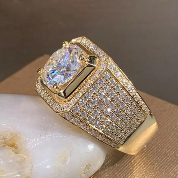 Men'S Gold Ring Diamond Stud Ring For Men Men'S Jewelry Australia Gold Plated - Gold - Size US-SIZE-9