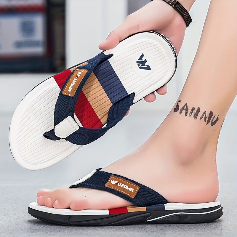 Men'S Flip-Flops Summer Sandals Thick-Soled Anti-Slip Anti-Odor Wear-Resistant - Black - Size 41