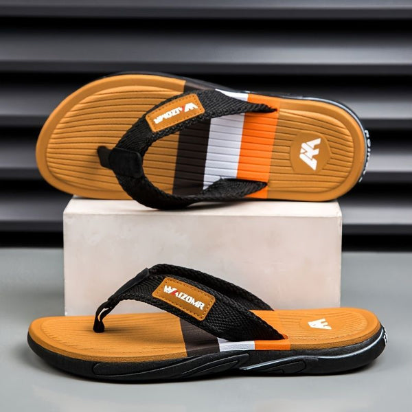 Men'S Flip-Flops Summer Sandals Thick-Soled Anti-Slip Anti-Odor Wear-Resistant - Khaki - Size 39
