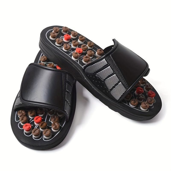 Men'S Slippers Acupressure Slippers Foot Massage Foot Pain Relief Open Toe - Black - Size 42