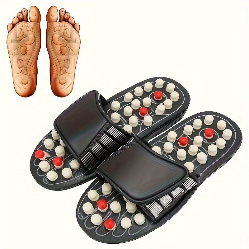 Japanese Acupressure Slippers Rotating Massage Slippers Reflexology Slippers - Black - Size 42