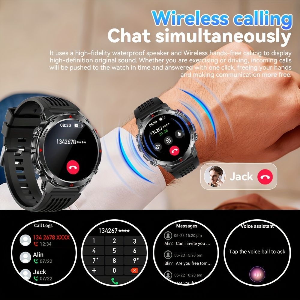 Men'S Outdoor Smart Watch GPS Sports Watch Water-Resistant Smart Watch Wireless - Black orange - Size 01