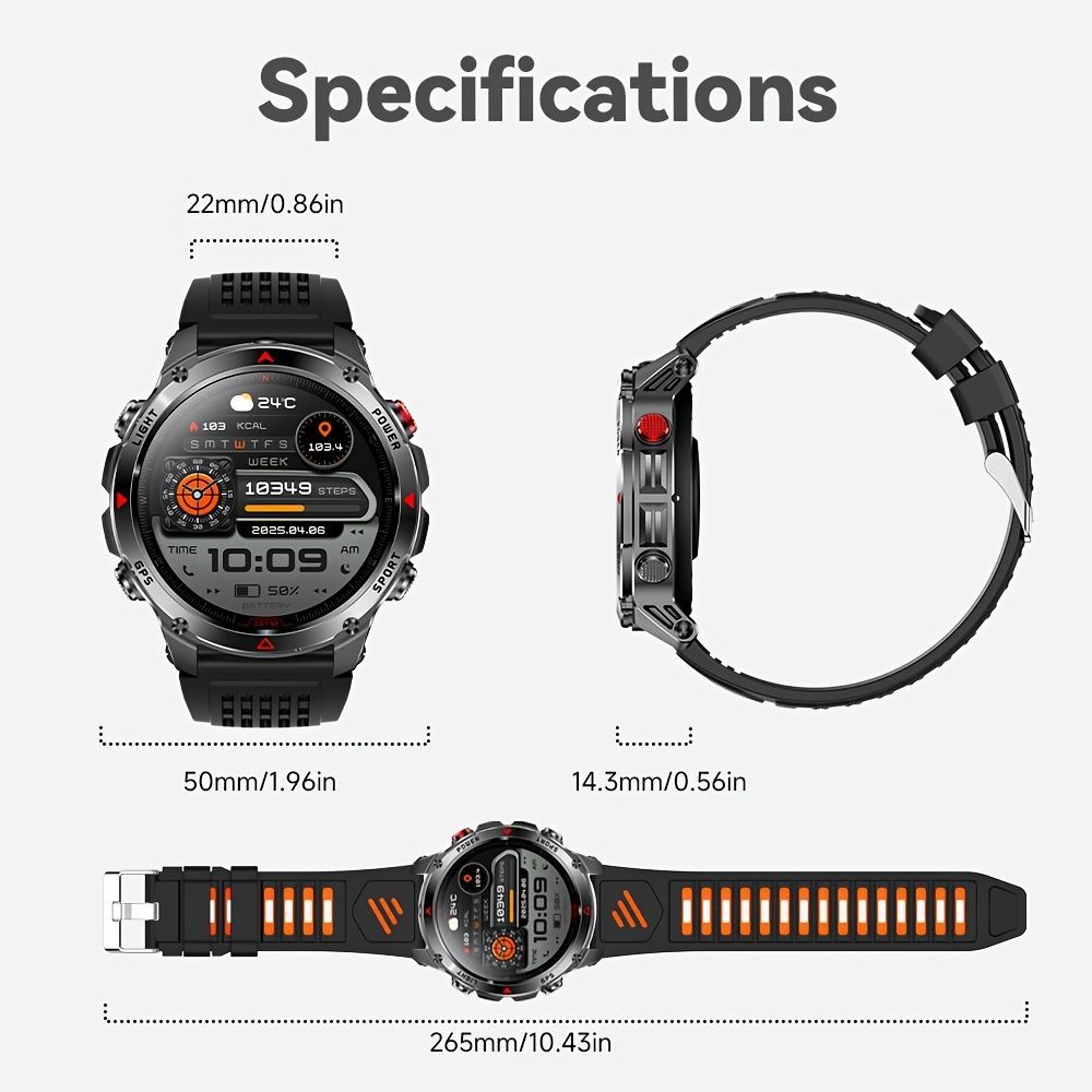 Men'S Outdoor Smart Watch GPS Sports Watch Water-Resistant Smart Watch Wireless - Black - Size 01