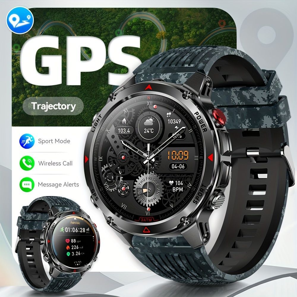 Men'S Outdoor Smart Watch GPS Sports Watch Water-Resistant Smart Watch Wireless - Blue camouflage - Size 01
