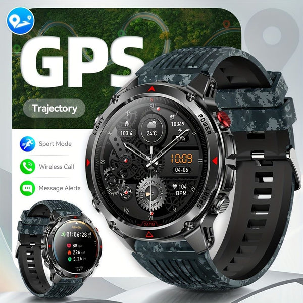 Men'S Outdoor Smart Watch GPS Sports Watch Water-Resistant Smart Watch Wireless - Blue camouflage - Size 01