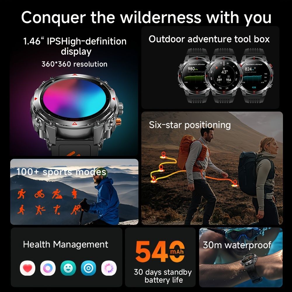 Men'S Outdoor Smart Watch GPS Sports Watch Water-Resistant Smart Watch Wireless - Blue camouflage - Size 01