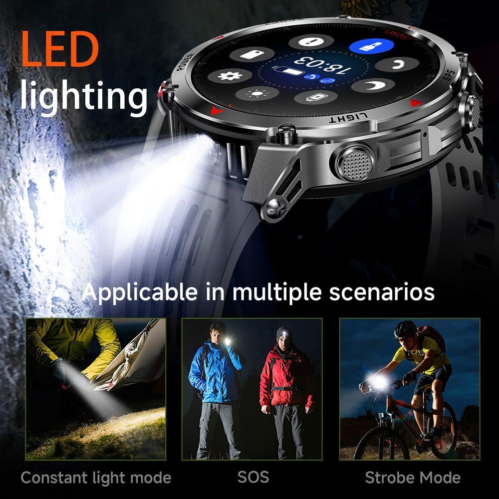 Men'S Outdoor Smart Watch GPS Sports Watch Water-Resistant Smart Watch Wireless - Blue camouflage - Size 01