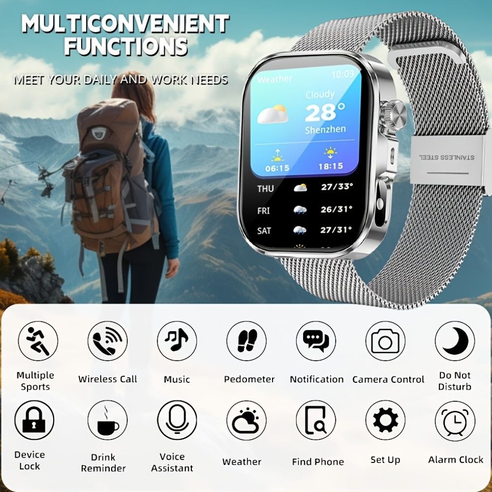 Unisex Smart Watch Stainless Steel Strap Fitness Tracker Call Reminder Message - Silver - Size 01