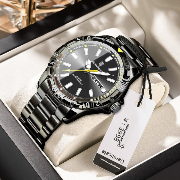 Men'S Watch Stainless Steel Watch Blue Dial Watch Water-Resistant Watch - 959 Black - Size 01