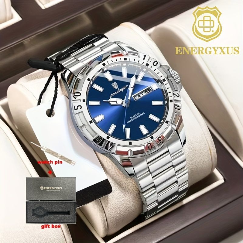 Men'S Watch Stainless Steel Watch Blue Dial Watch Water-Resistant Watch - 959 Black - Size 01