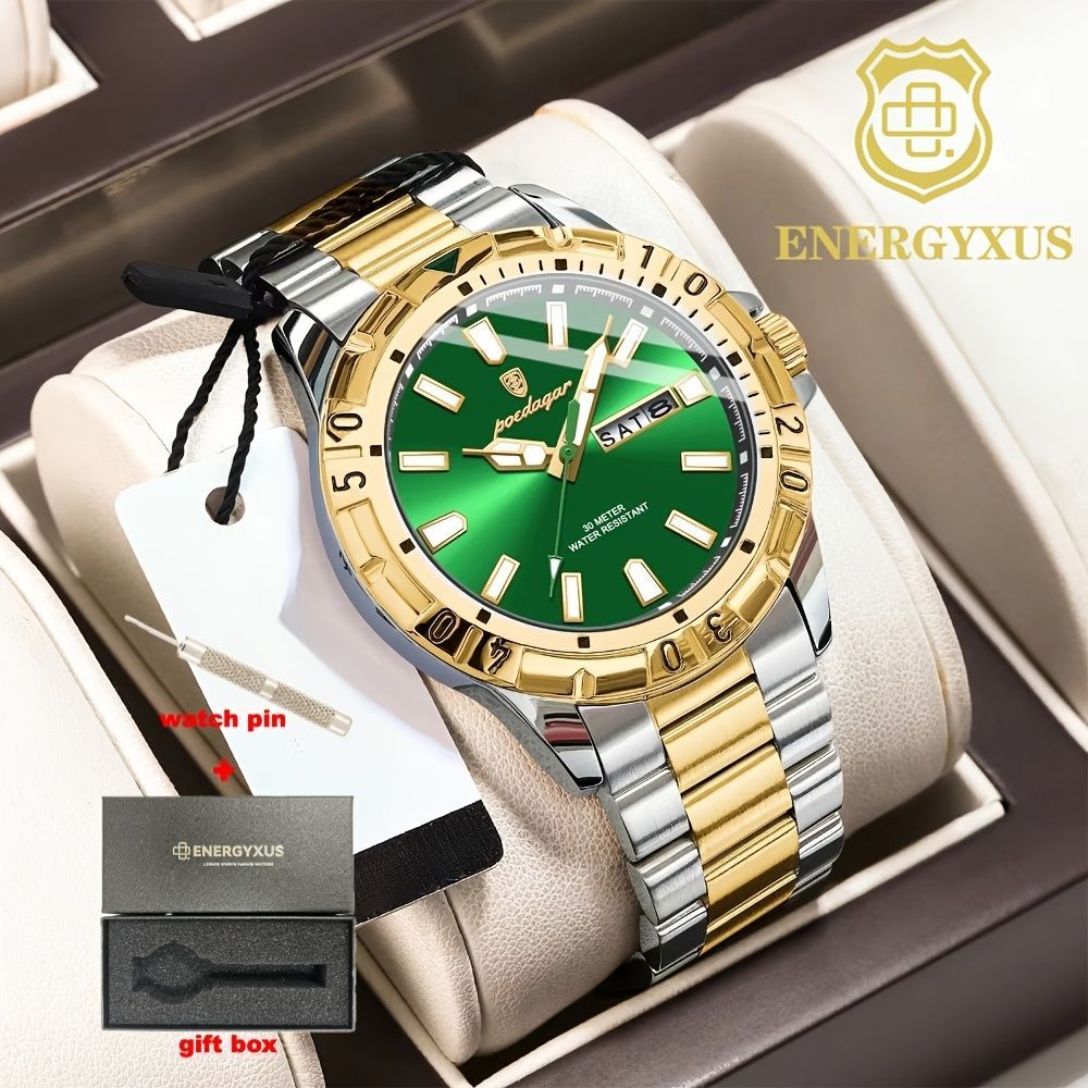 Men'S Watch Stainless Steel Watch Blue Dial Watch Water-Resistant Watch - 959 Golden - Size 01