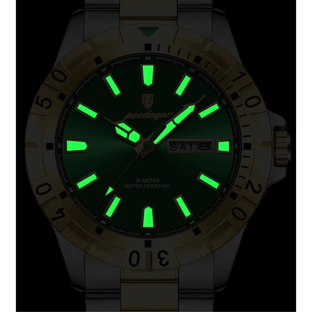 Men'S Watch Stainless Steel Watch Blue Dial Watch Water-Resistant Watch - 959 Golden - Size 01