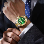 Men'S Watch Stainless Steel Watch Blue Dial Watch Water-Resistant Watch - 959 Gold, Silver, Green - Size 01